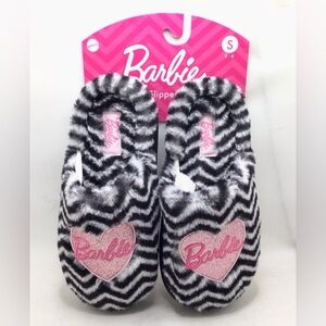 Barbie Womens Zebra Print Glitter Heart Plush Faux Fur Slippers Size Small 5-6